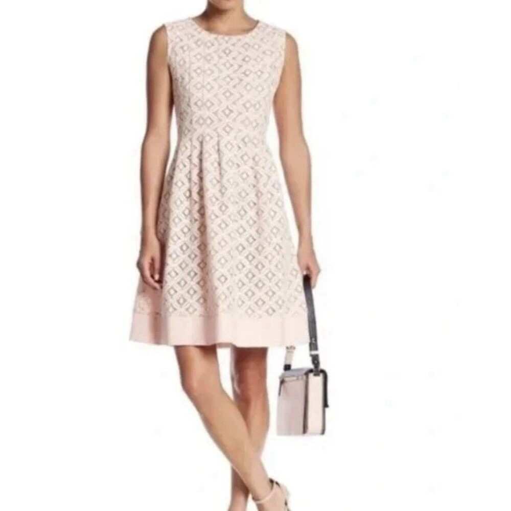 Eliza J. Women Size 6 Lace Floral Linen Blend Dress Retro Old Money Feminine